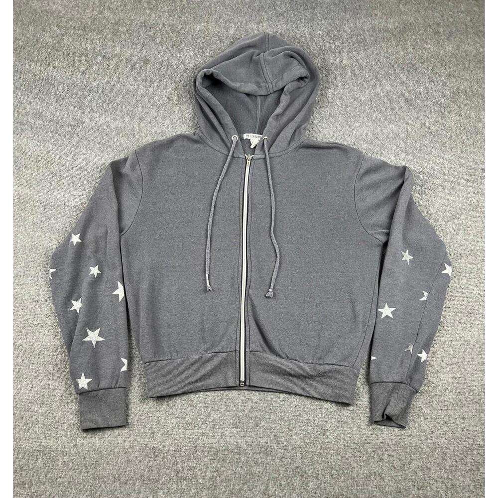 Forever 21 Gray Zip-Up‎ Hoodie with Star Print Sleeves Size XS